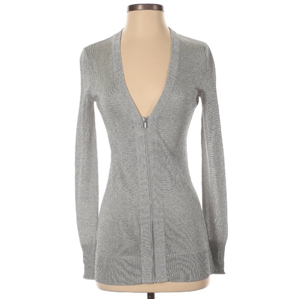 Silver Lurex Zip Up Top with Long Sleeves & Thin Glittery Shimmer Fabric!